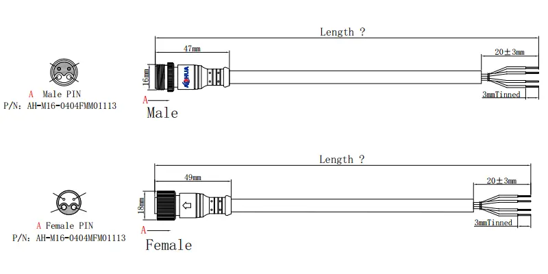 M16connector DRAWING 2+2pin