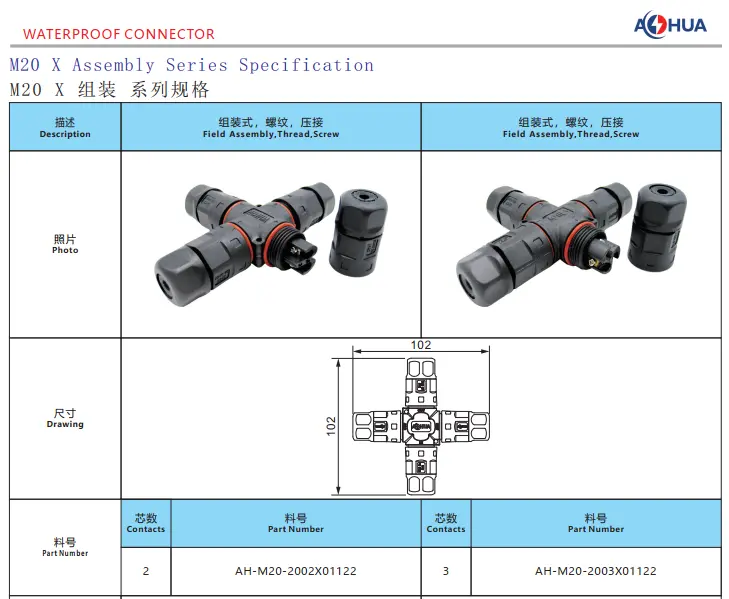 M20 X Type Waterproof Connector