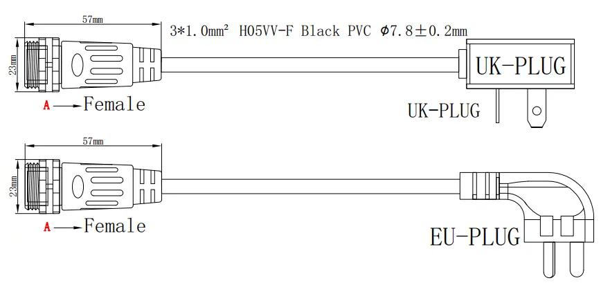 UK EU power plug with waterproof connector