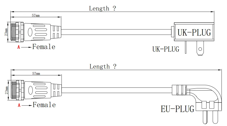 M20 power cord connectors UK EU plug