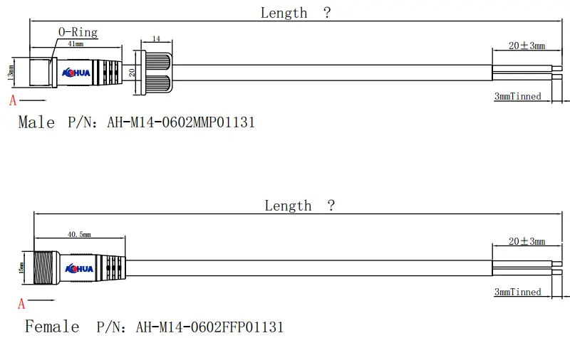 M14 connector DRAWING 2pin